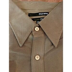 Murano Easy Care Men's Brown Striped Button Up Dress Shirt Size 3XL Long Sleeve
